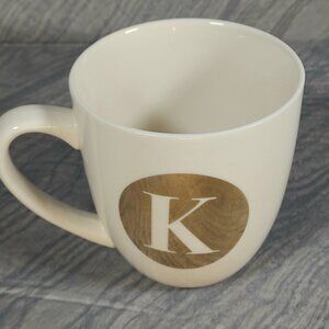 Modern Expressions  Monogram Mug Coffee Tea Hot Cocoa Cup Letter “K” White  Gold
